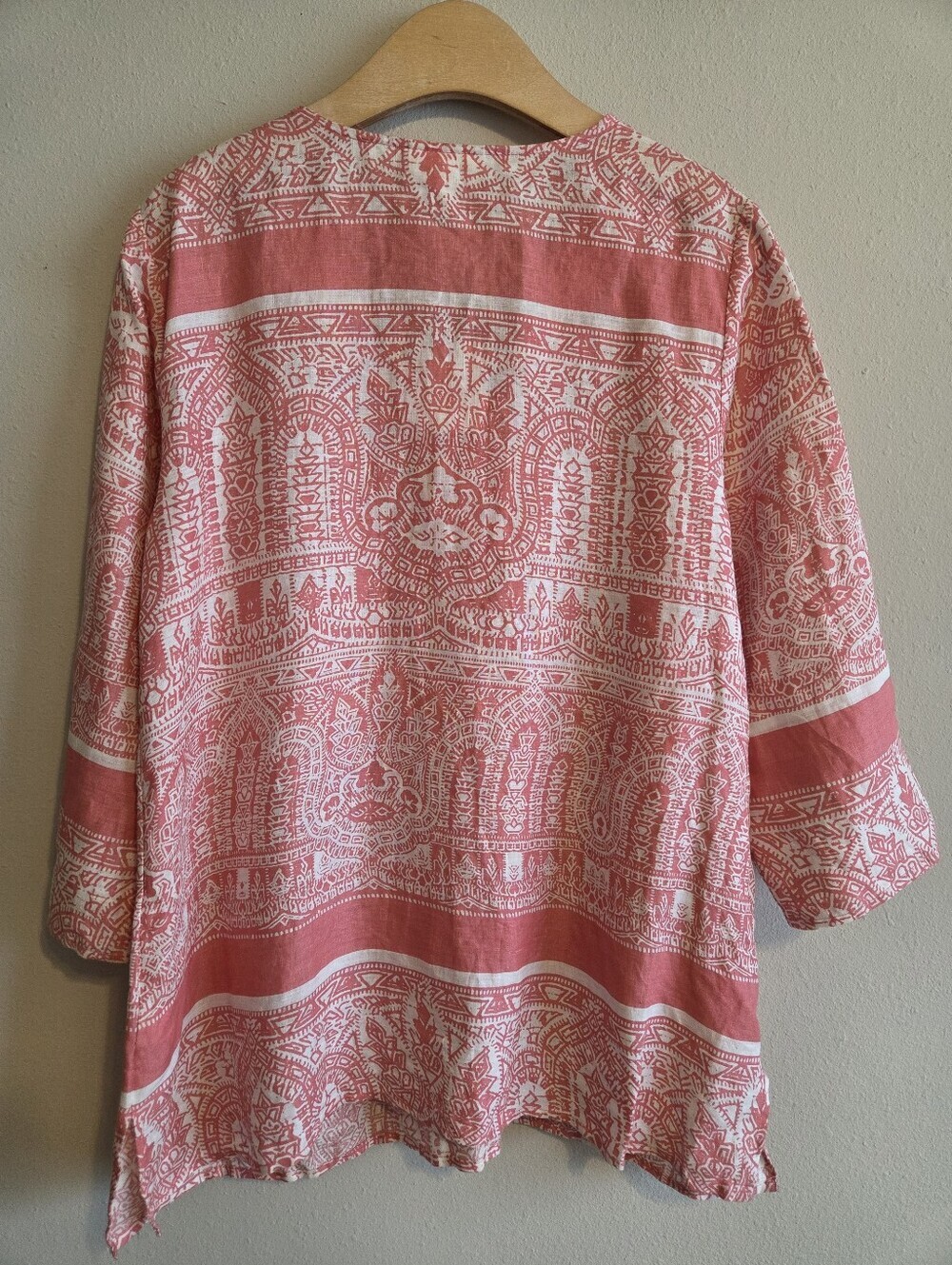 Charter Club Luxury Coral-Pink Printed Linen V-Neck Beaded Tunic Sz XL Vacation - Picture 10 of 11